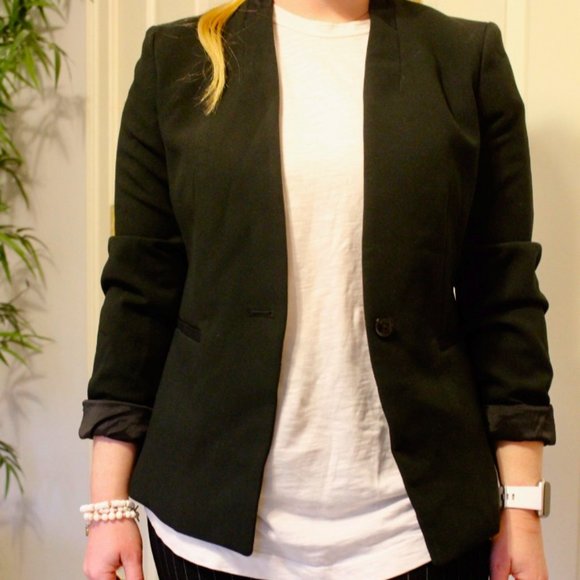 Banana Republic Collarless Black Blazer Size 0 - Picture 1 of 7